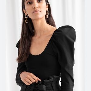 & Other Stories Puff Sleeve Black Bodysuit